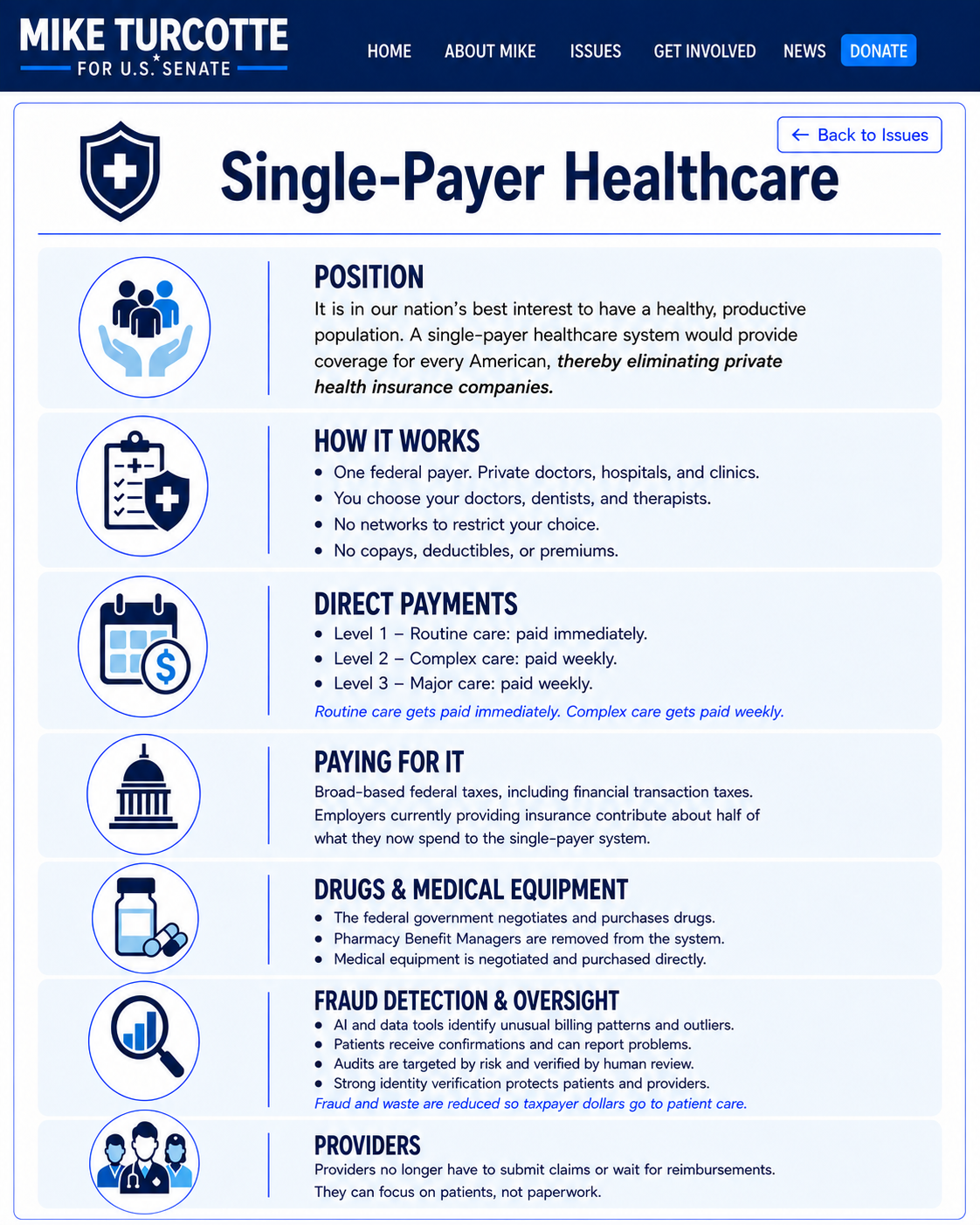Single-Payer Healthcare campaign page
